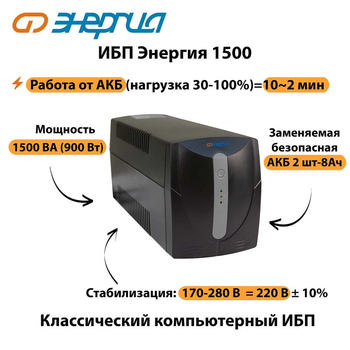 Энергия ИБП 1500 - ИБП и АКБ - ИБП для компьютера - Магазин электрооборудования Проф-Электрик